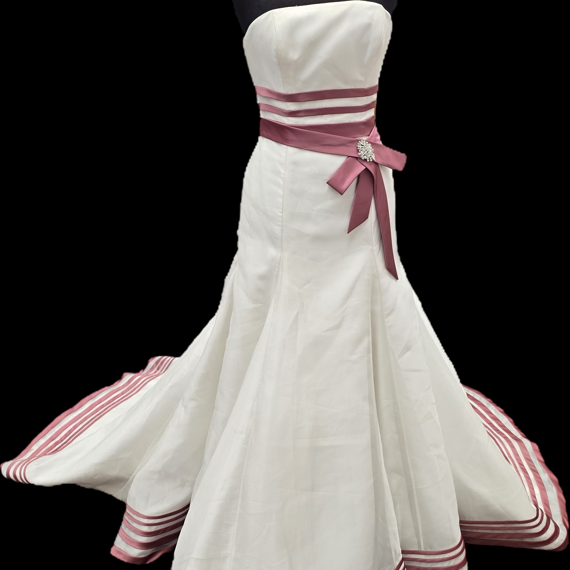 Maggie Sottero Strapless White And Pink Dress